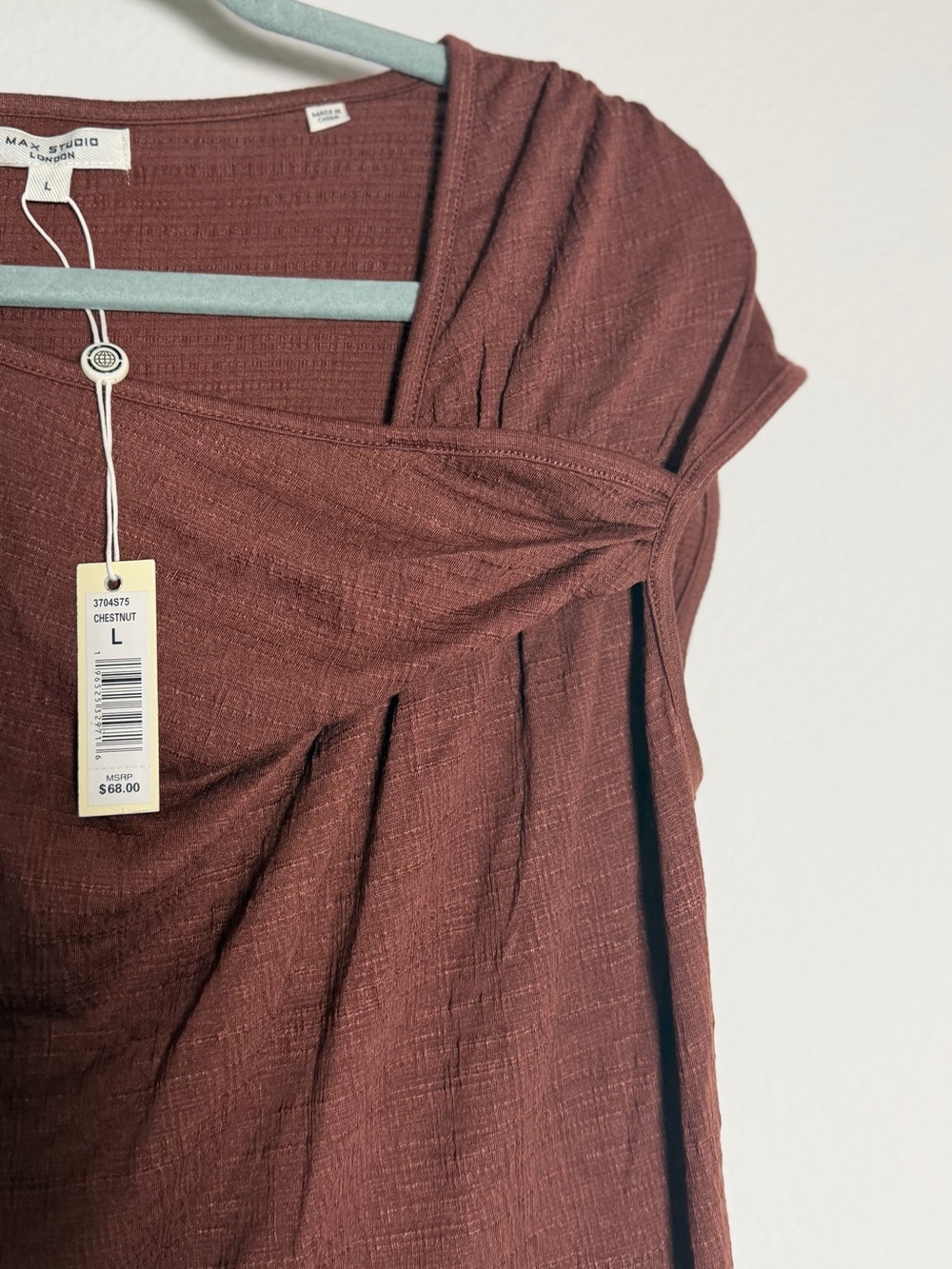 Brown Draped Cap-Sleeve Women's Top - Picture 2 of 4